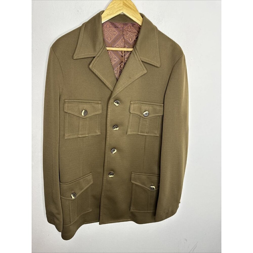 Vintage 1960s Military Dress Jacket Blazer‎ Men 44 Tall Khaki  Hippie